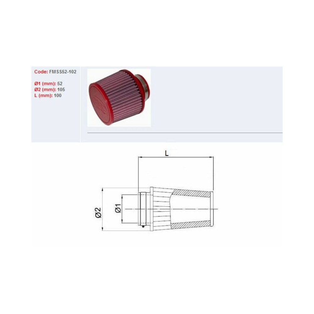 Filtre à air BMC conique Ø52mm - SS52-102