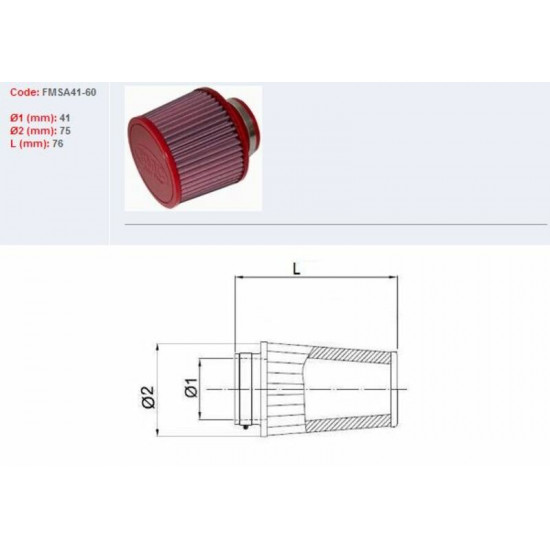 Filtre à air BMC conique Ø41mm - FMSA41-60