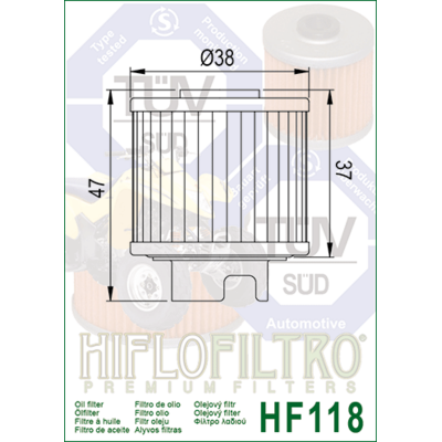 Filtre à huile HIFLOFILTRO - HF118 Honda