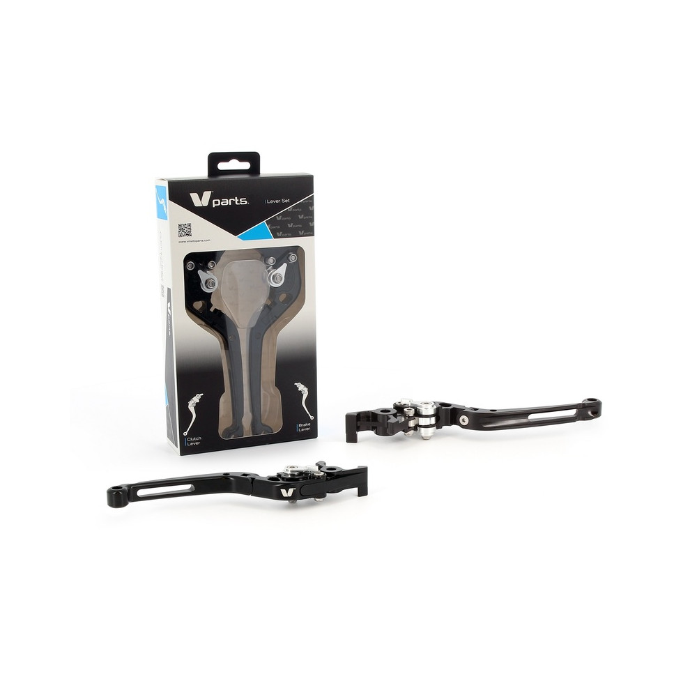 Leviers V-PARTS repliables 177mm taillé masse noir/visserie alu avec adaptateurs par paire BMW