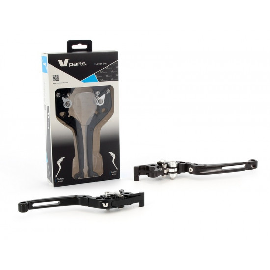 Leviers V-PARTS repliables 177mm taillé masse noir/visserie alu avec adaptateurs par paire BMW